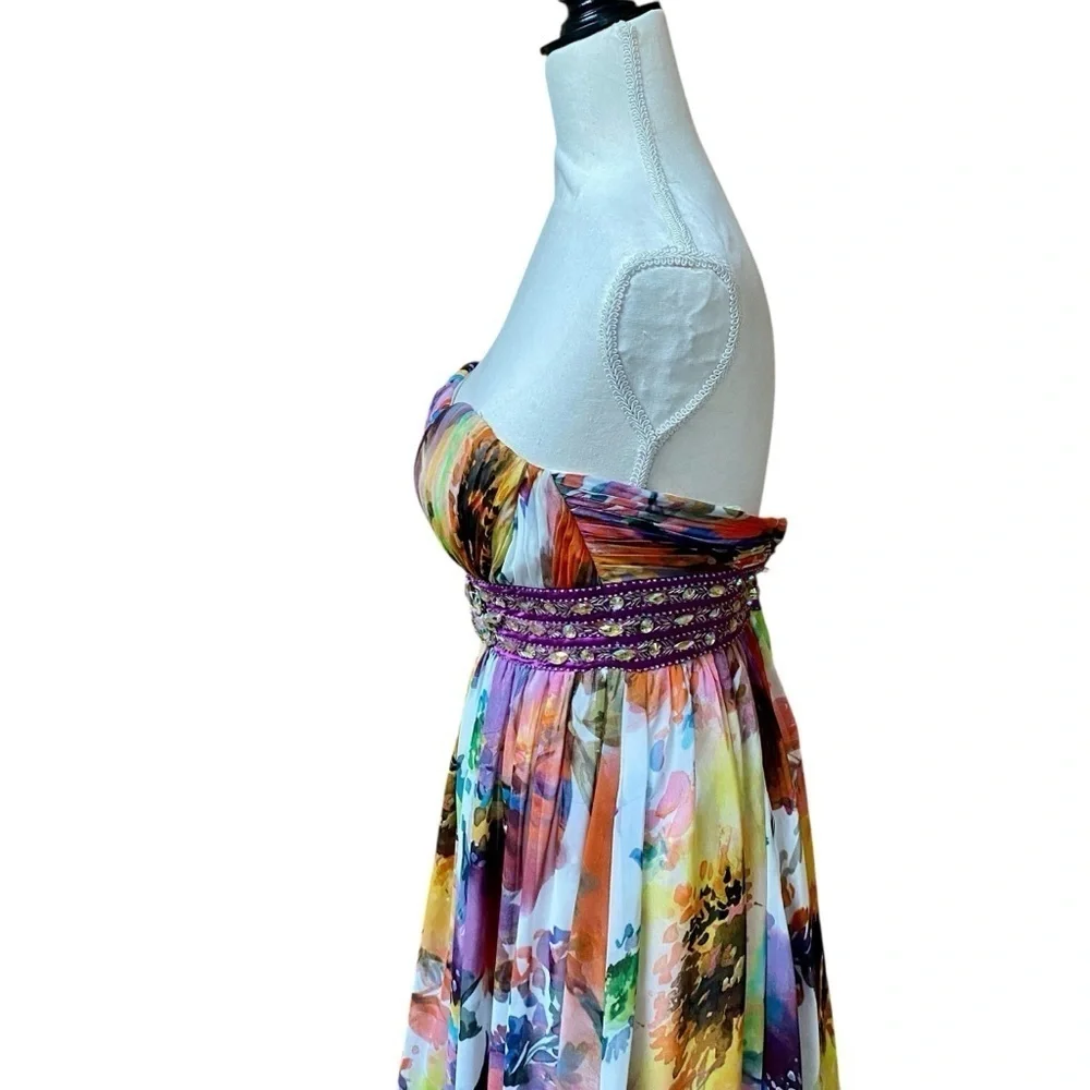 Tony Bowls Le Gala Floral Beaded Strapless Prom Gown Dress Size 2